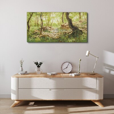 Green forest landscape with stones Canvas wall art