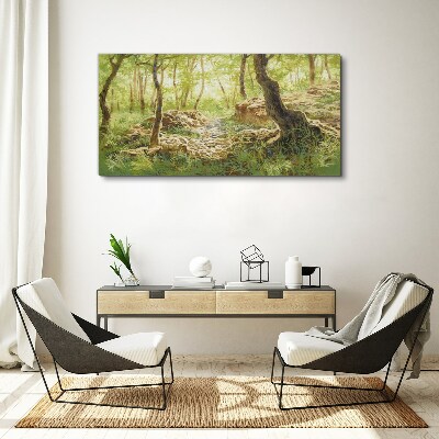 Green forest landscape with stones Canvas wall art