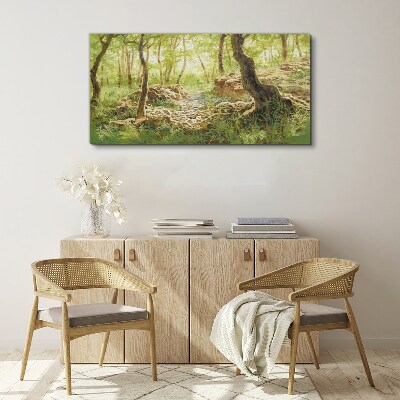 Green forest landscape with stones Canvas wall art