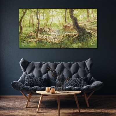 Green forest landscape with stones Canvas wall art