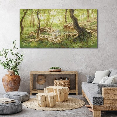 Green forest landscape with stones Canvas wall art