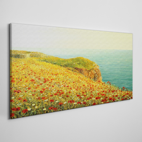 Flowers coast sea cliff Canvas Wall art