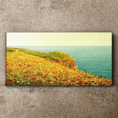 Flowers coast sea cliff Canvas Wall art