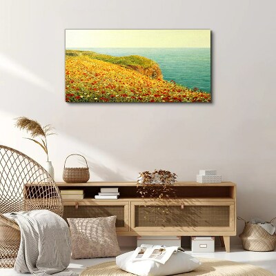 Flowers coast sea cliff Canvas Wall art