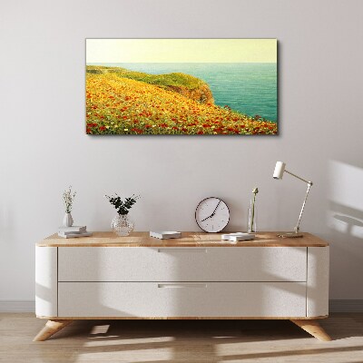 Flowers coast sea cliff Canvas Wall art