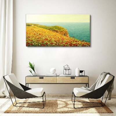 Flowers coast sea cliff Canvas Wall art