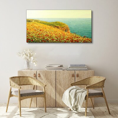 Flower hill by the sea Canvas wall art