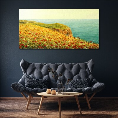 Flowers coast sea cliff Canvas Wall art