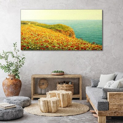 Flower hill by the sea Canvas wall art