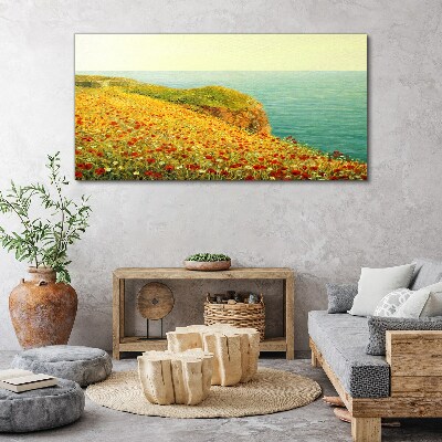 Flowers coast sea cliff Canvas Wall art