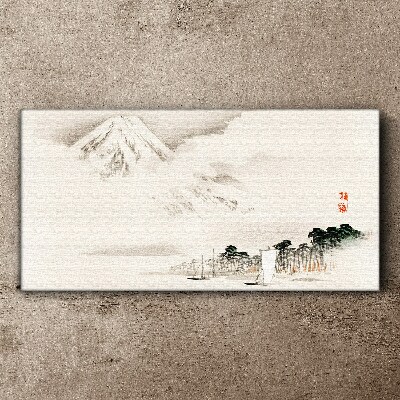 Clouds mountains boats Canvas Wall art