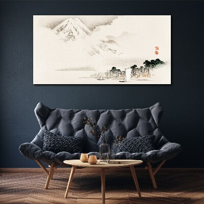 Clouds mountains boats Canvas Wall art