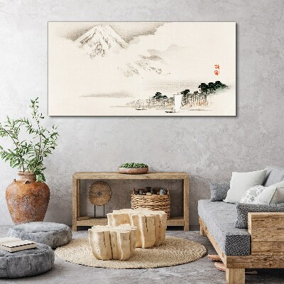 Clouds mountains boats Canvas Wall art