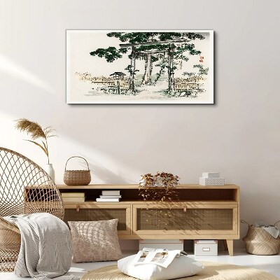 Torii gate in a peaceful landscape Canvas wall art