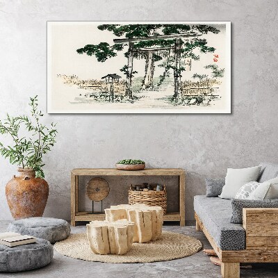 Torii gate in a peaceful landscape Canvas wall art