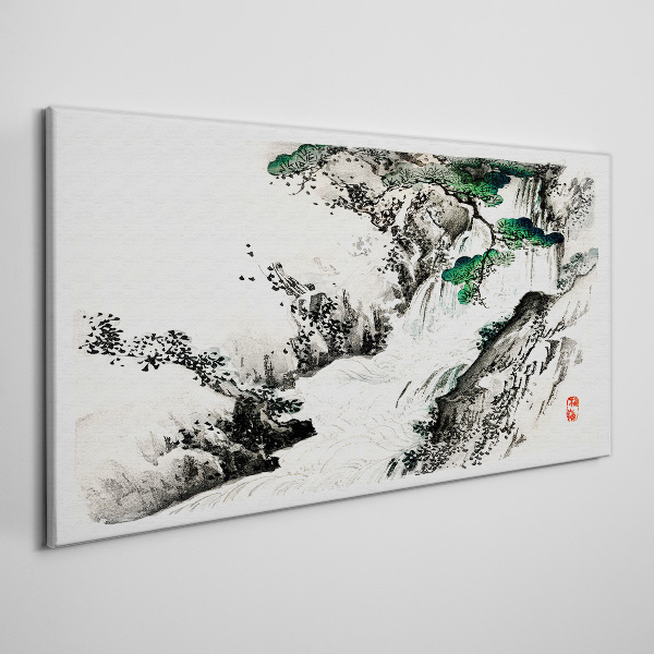 Waterfall in a mountain landscape Print on canvas