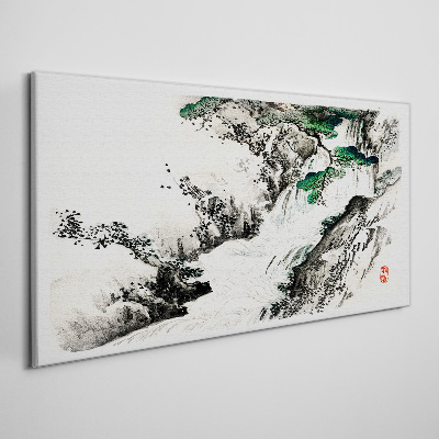 Waterfall in a mountain landscape Print on canvas