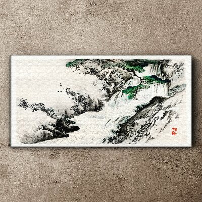 Waterfall in a mountain landscape Print on canvas