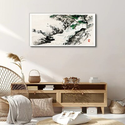 Waterfall in a mountain landscape Print on canvas