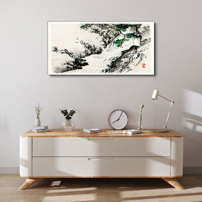 Waterfall in a mountain landscape Print on canvas