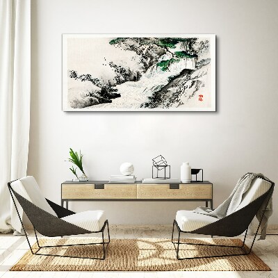 Waterfall in a mountain landscape Print on canvas
