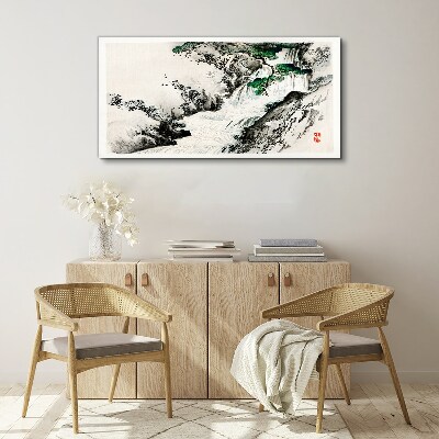 Waterfall in a mountain landscape Print on canvas