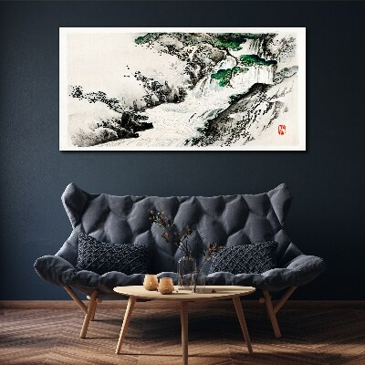 Waterfall in a mountain landscape Print on canvas