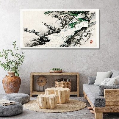 Waterfall in a mountain landscape Print on canvas