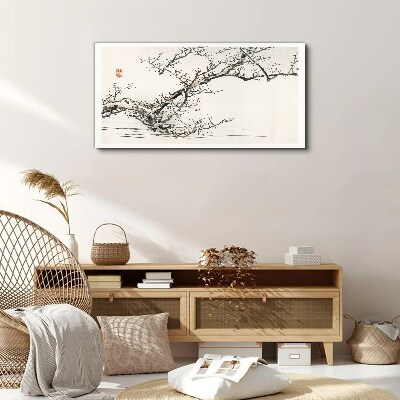 Japanese style flowering branch Canvas wall art