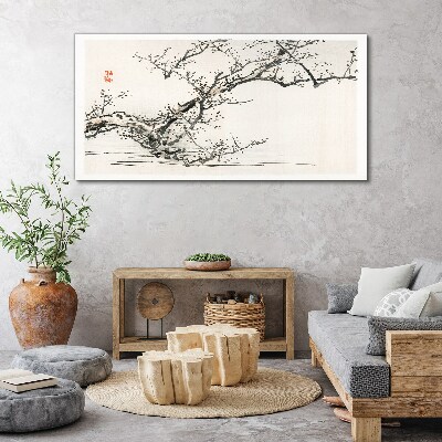 Japanese style flowering branch Canvas wall art