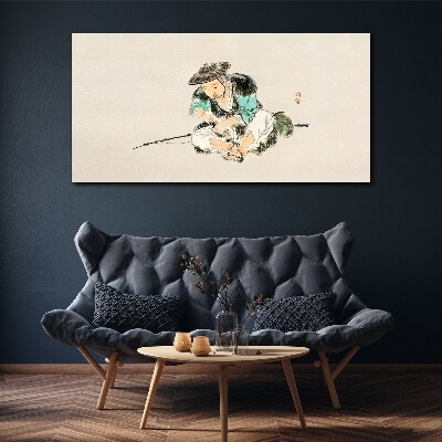 Childhood with a cat Canvas wall art