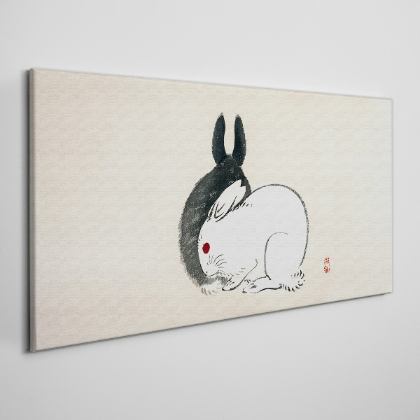 Black and white rabbit in harmony Canvas wall art