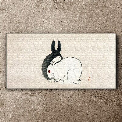 Black and white rabbit in harmony Canvas wall art
