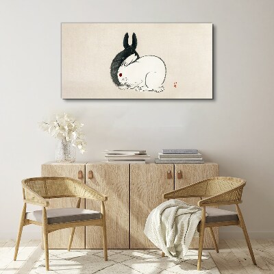 Black and white rabbit in harmony Canvas wall art