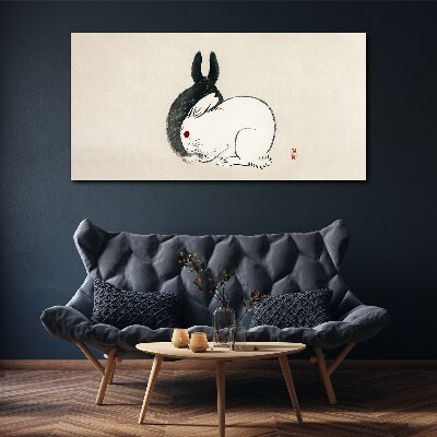 Black and white rabbit in harmony Canvas wall art