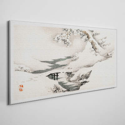 Winter landscape with a bridge Print on canvas