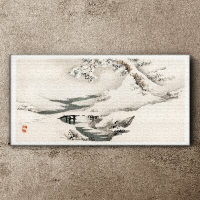 Winter landscape with a bridge Print on canvas