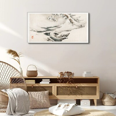 Winter landscape with a bridge Print on canvas