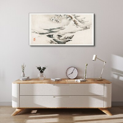 Winter landscape with a bridge Print on canvas