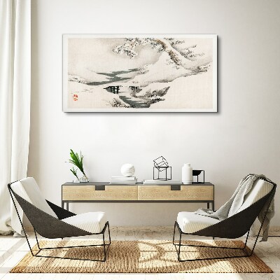 Winter landscape with a bridge Print on canvas