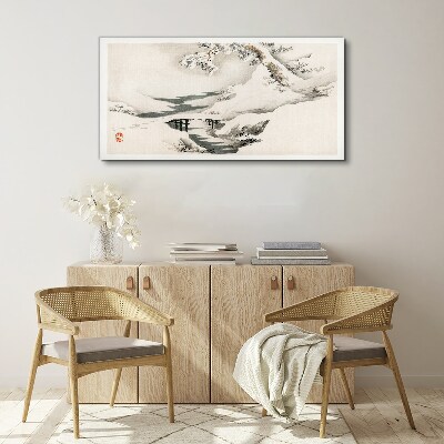 Winter landscape with a bridge Print on canvas