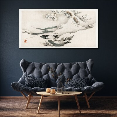 Winter landscape with a bridge Print on canvas