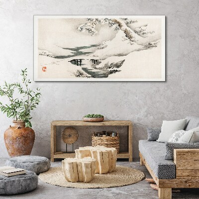Winter landscape with a bridge Print on canvas