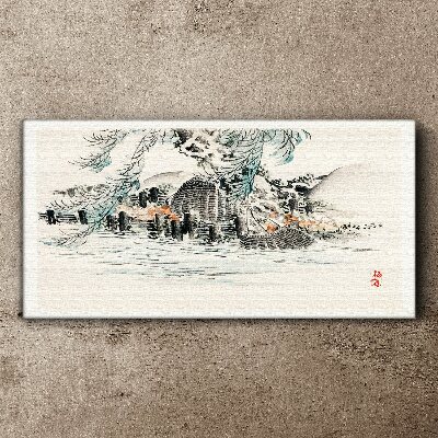 A peaceful landscape with a mountain lake Print on canvas