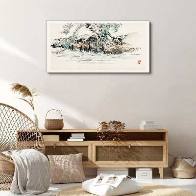 A peaceful landscape with a mountain lake Print on canvas