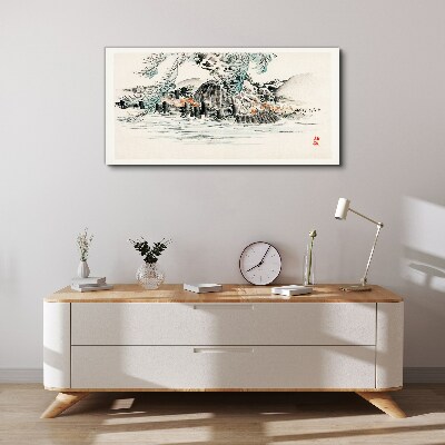 A peaceful landscape with a mountain lake Print on canvas
