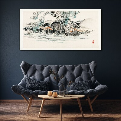A peaceful landscape with a mountain lake Print on canvas