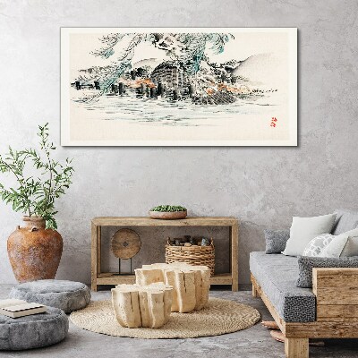 A peaceful landscape with a mountain lake Print on canvas