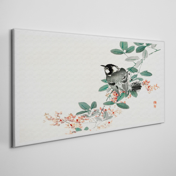 Bird on a background of flowers Print on canvas