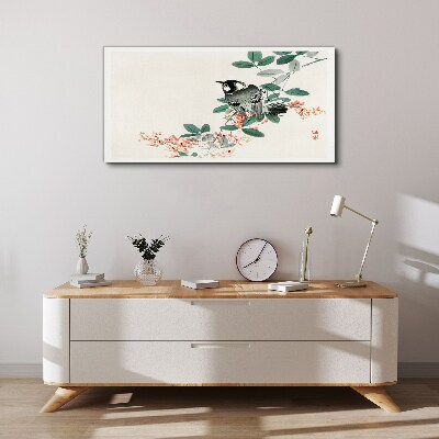 Bird on a background of flowers Print on canvas